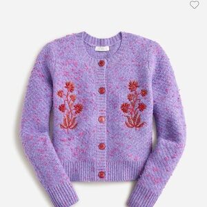 J. Crew Lavender Button-Front Floral Embroidered Cardigan XL